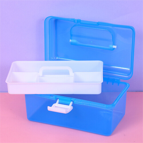 Clear Toy Storage Box with Tray Large Plastic Box for-Blue 2
