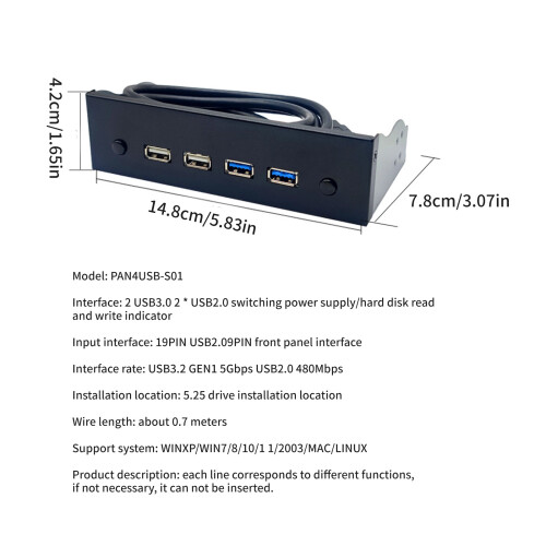Plaque de panneau avant 19 broches/9 broches vers USB3.0/2.0 2