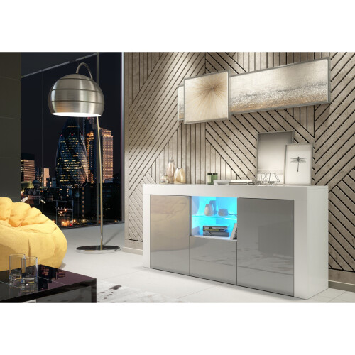 Sideboard 145cm Aurora - White & Grey Gloss Doors and LED Lights 1