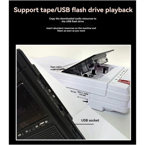 Retro Cassette Recorder and Player: Internal and External Recording, USB Transcription 2