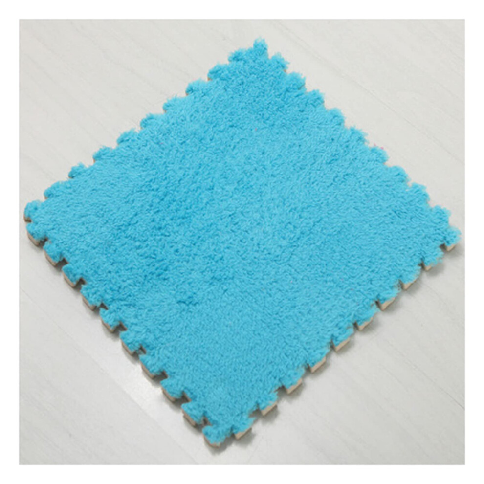12 Pcs Plush Puzzle Foam Floor Mats 12X12 Interlocking Tiles Soft Fluffy Play Mats For Home Playroom Blue