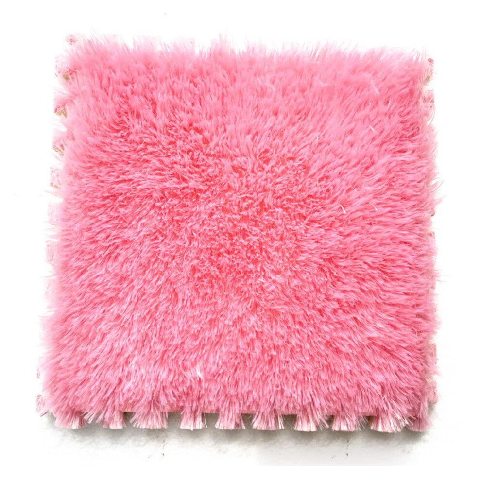 100Pcs Interlocking Carpet Shaggy Plush Puzzle Mats, 12X12 Inch Soft Foam Floor Tiles, Playroom Mats Pink
