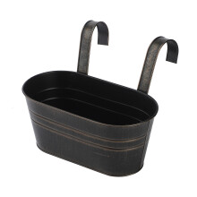Elegant Rustic Decorative Planter, Metal Hanging Flower Pot with Drainage Hole for Outdoor Gardening, Perfect for Decorating Brick Walls & Decks (Blac