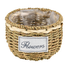 Woven Rattan Storage Basket with Plastic Layer, Natural Curve Leak Proof Indoor Decoration Basket for Fresh Dried Artificial Flowers, Versatile Use fo