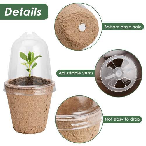 10 Pack Biodegradable Seedling Pots 6cm & 8cm with Humidity Dome 2
