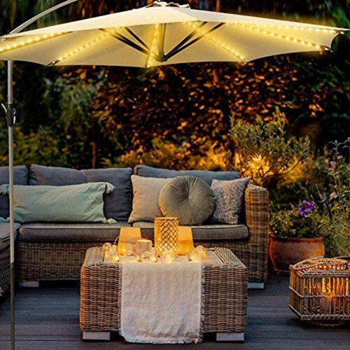 Solar Parasol Light with 104 LEDs, 8 Modes, IP67, Warm White, Remote Control 2