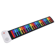 Handroll Piano Keyboard, Rechargeable Music Teaching 49Key RollUp Piano with Realistic Sound for Beginners at Home (Colorful Keys)