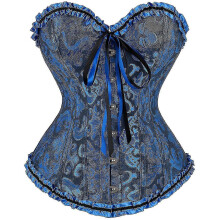 (As show, 5XL) Sexy Women Corsets And Bustiers Tops Floral Gothic Brocade Corset Vintage Style Corselet Overbust Ladies Plus Size Corselete Dark Blue