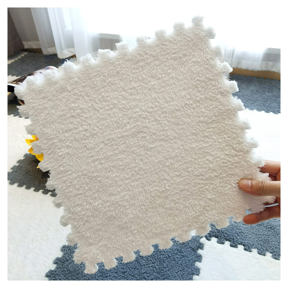 Plush Interlocking Foam Mat Puzzle Floor Tiles For Bedroom Playroom And Study Room 12Piece Or 10Piece White