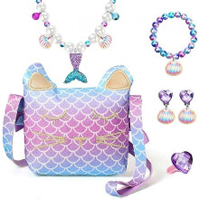 (As show, One size) Girls Jewelry Purse Bracelet Necklace Earrings Set Dress up Pretend Play Jewelry Gifts Kids Toddler
