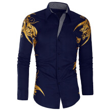 Men's Floral Shirt Long Sleeve Personalised Printed Shirt Men's Autumn Slim Long Sleeve Gold Black Shirt Men's Social Men's Club Prom Shirt Navy 3XL