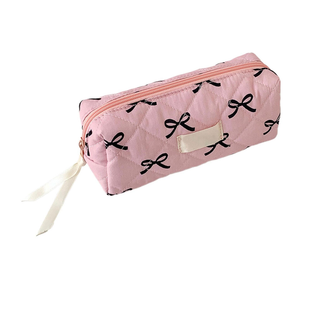 Pencil case with bow â multifunctional zippered pencil case, portable cosmetic bag