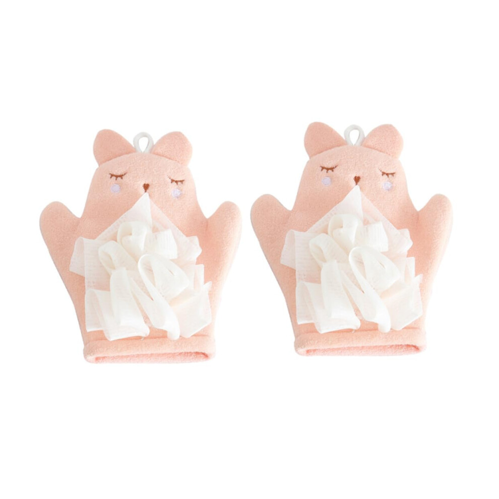 Pack of 2 Bath Gloves Washing Sponges for Newborn Exfoliating Glove Pink
