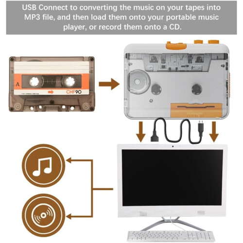 Portable Tape Player USB Tape Recorder with MP3/CD Conversion Compatible with Laptops and Desktop Computers 2