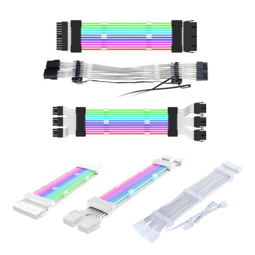 PC Case- PSU Extension RGB Cable 24Pin PCI-E GPU-White 3x8p 1