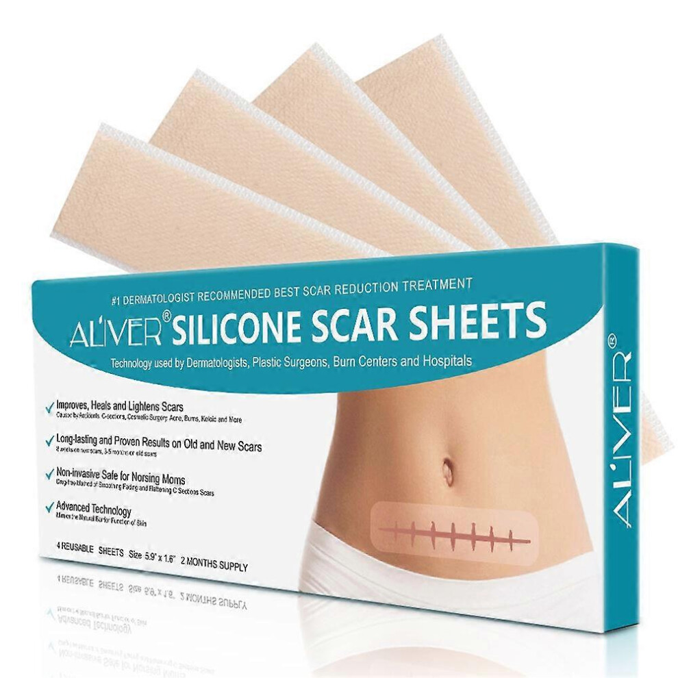 Kikidex (As Show, One Size) 4Pcs/Box Reusable Silicone Surgical Scar Sheets Removal Patch Trauma Burn Therapy Patch Sheet Skin Repair Acne Scar Treatment