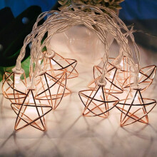 Vintage Rustic Geometric String Lights, Battery Operated, Eco-friendly Metal, Portable, Waterproof For Indoor & Outdoor Use, Warm White, Suitable