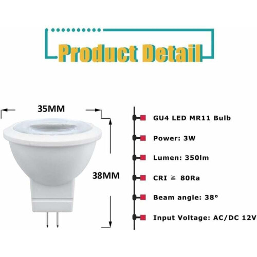 Λαμπτήρας GU4LED 3W 12Volt Χωρίς ρύθμιση έντασης Θερμό λευκό 3000K, Μεγάλη διάρκεια 30000 2