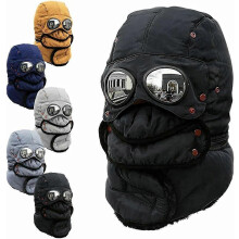 (As show, One size) Winter Thermal Trapper Hat with Glasses Winter Cycling Windproof Ski Mask Cap