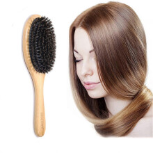 (As show, One size) Natural Bamboo Handle Hair Brush Boar Bristles Anti-static Hair Scalp Paddle Hairbrush Gasbag Massage Comb Hair Care Brush