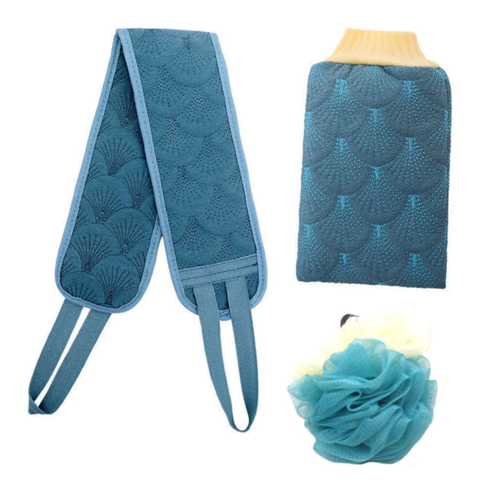 3piece Shower Set for Bathtub, Doublesided Bath Towel, Glove, Bath Strip, Back Scrubber for Exfoliation and Massage