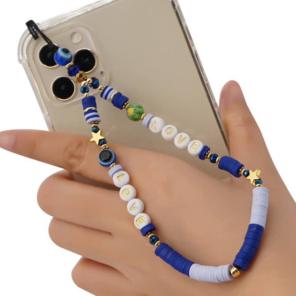 Phone Charm Strap Kawaii Smiley Face Beaded Lanyard For Phone Rainbow Acrylic Polymer Clay Pearl Keychain For Women 9189345028779