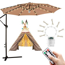 Outdoor String Lights for Patio Umbrella, LED Umbrella Lights with Remote Control 8 Lighting Modes, Battery Operated Waterproof Warm White String