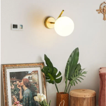 Bedroom Bedside Lamp with Golden Antique Brass for Modern Living Spaces, Frosted Glass Wall Sconce with Soft and Warm Light