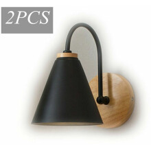 Smeedijzeren wandlamp met massief houten onderstel, Scandinavisch design slaapkamerlamp voor naast het bed, geschikt voor keuken en eetkamer,