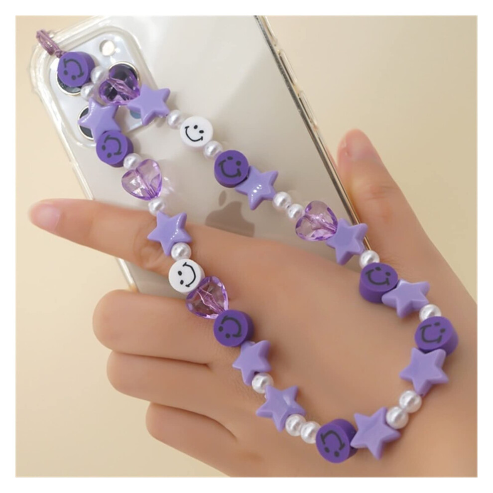 Mobile Phone Pendant Acrylic Star Beads Phone Case Chains Antilost Lanyard For Women Purple 9189345029028