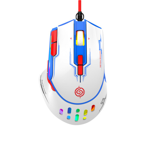 9 Toetsen Macro Programmering Muis 6400DPI USB Game RGB-Wit