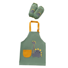 Green children's painting apron and with cartoon pattern for toddlers and students