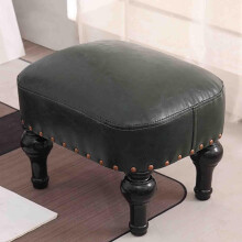 Brown Leather Foot Stool Vintage Upholstered Footrest For Living Room Small Wooden Foot Rest Stool For Sofa Rubberwood