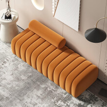 Plush Velvet Ottoman Bench For Living Room And Bedroom Footrest 60 cm Orange Upholstery Hallway Accent Furniture