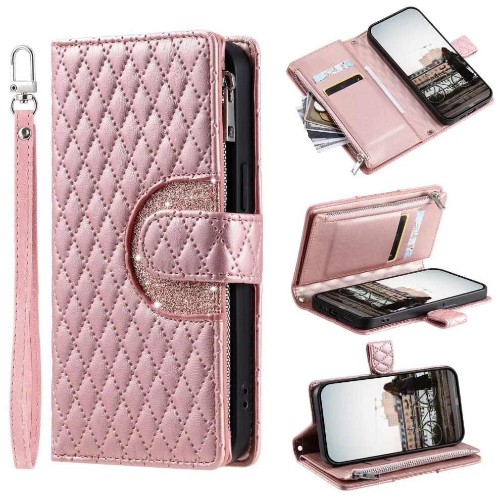 Nadoli Glitter Phone Case For Google Pixel 8A Leather Wallet Cover Rose Gold 9365049874199