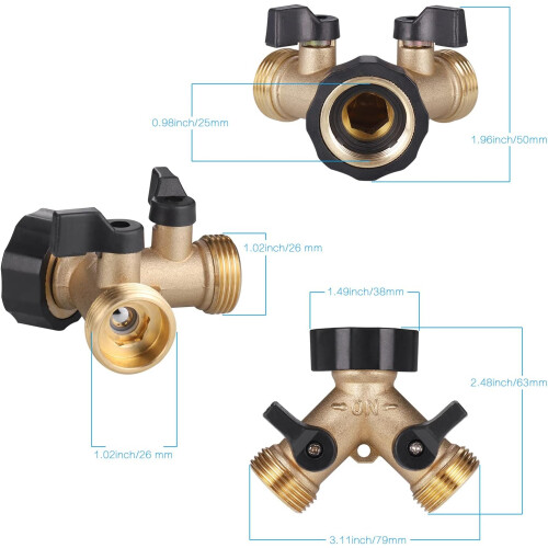 Double Outlet Faucet, Solid Brass Construction Ensures Durability And Reliability, Eco-Friendly And High Flow Capabilities, Standards Dimensions 3/4 I 1