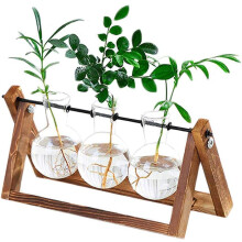 Vintage Decor For Women, Desktop Glass Planter Propagation Station With Retro Solid Wooden Stand, Gardening Gifts For Her, Office Decor Home Decor - B