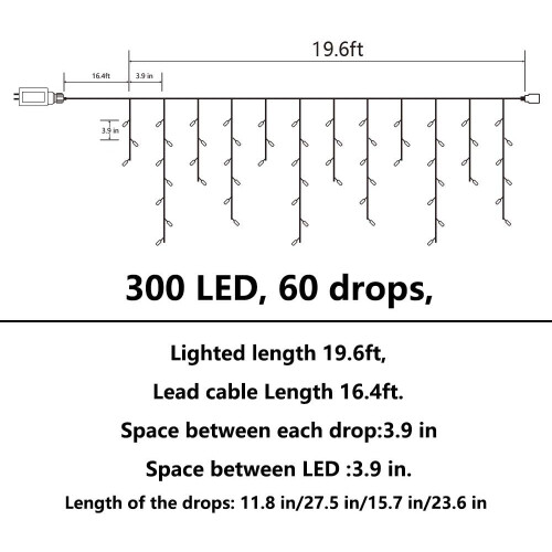 Energy-Saving Icicle Christmas Lights, 5M LED Connectable Decorative String Lights with 8 Modes Memory Function for Indoor Outdoor Holiday Decor 2