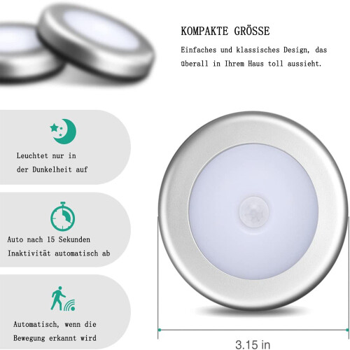 Solução de iluminação interna, luz LED com sensor de movimento, sem fio, com acendimento automático e luminosidade intensa para quarto, 1