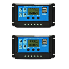 Controlador de carga solar PWM com ajuste automático de parâmetros e duas portas USB para painéis solares, fácil de usar (conjunto com 2
