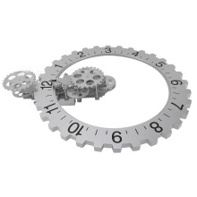 Horloge murale à engrenages en mouvement 3D, 40,5 cm, en acier inoxydable argenté, décorative avec rotation