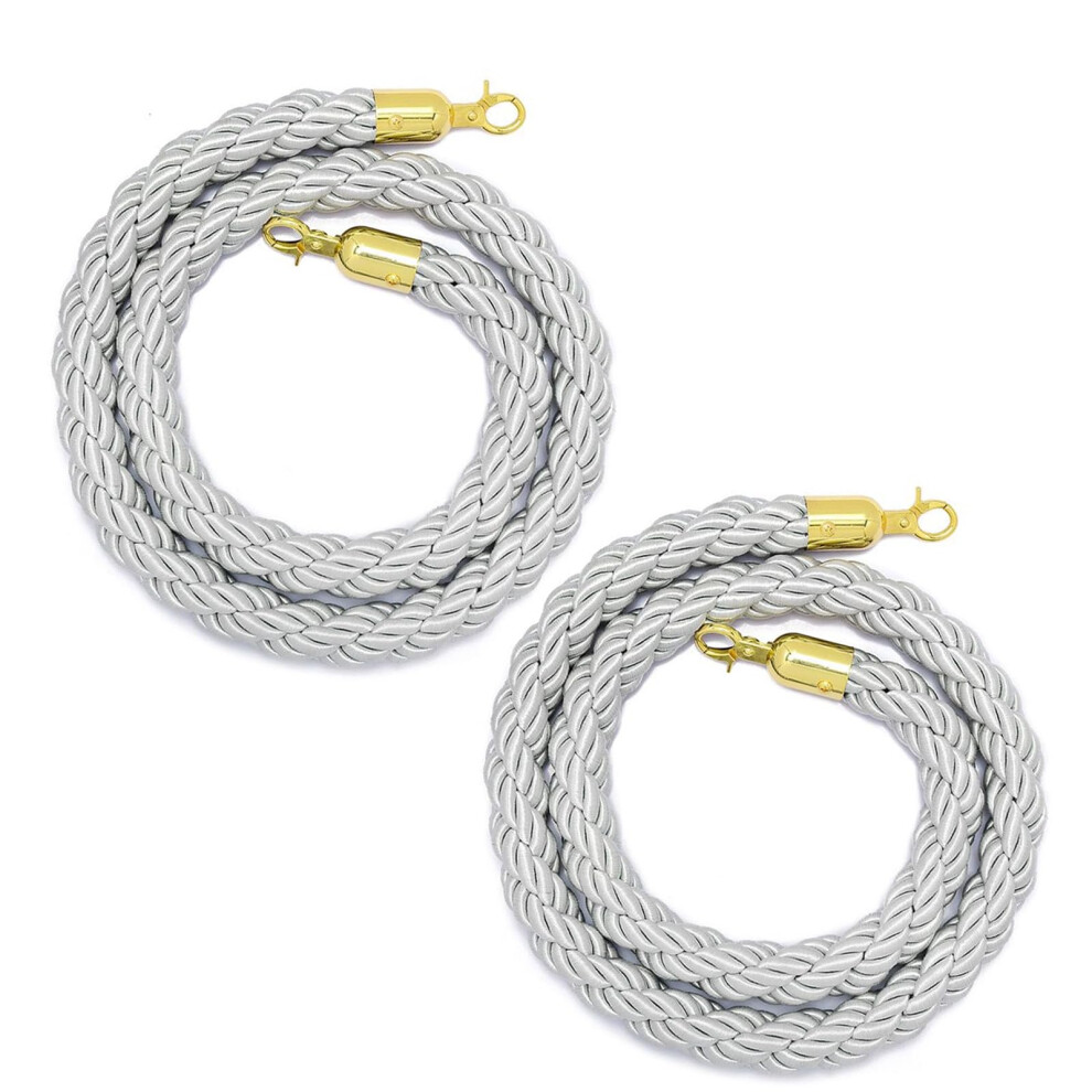 Rope Barriers, Queue Control Ropes, 2 Golden Support Ropes, Rope/Braided Hemp Rope, Crowd Control Ropes 2M Silver. 9365049875899