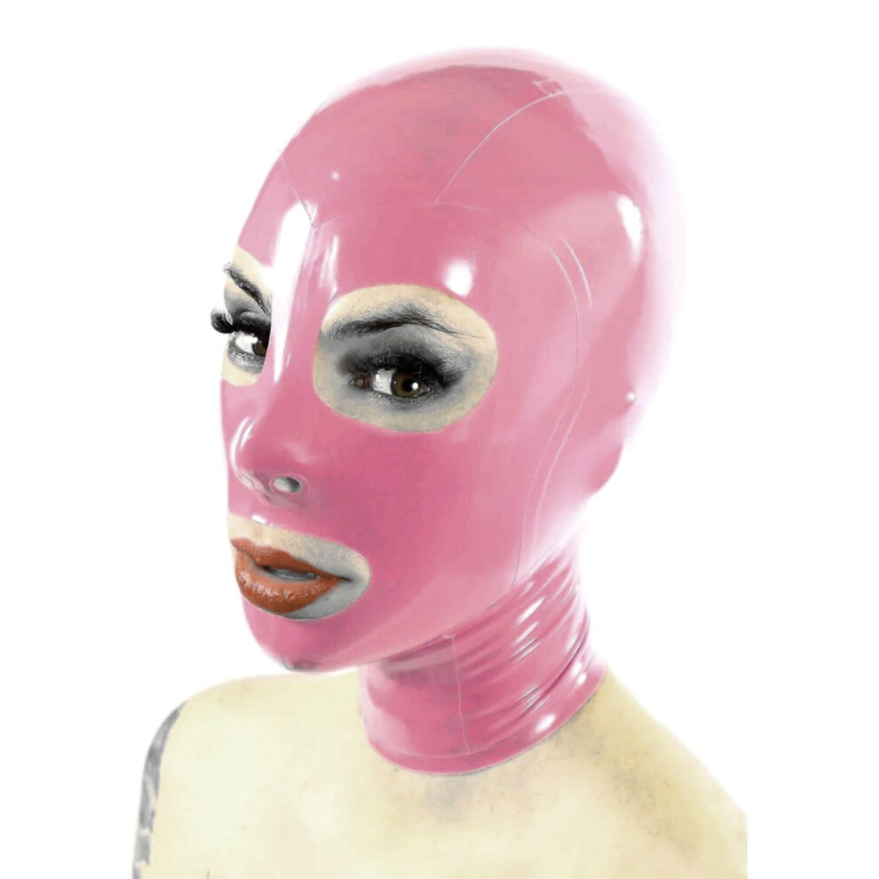 Latex Hood Mask BDSM Fetish Rubber Head Mask with Exposed Eyes and Mouth, Back Zipper, XXL Size 73CM for Cosplay and Club Use