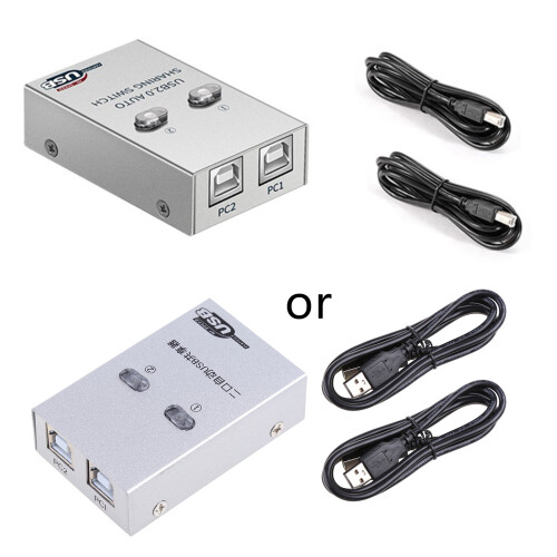 2 Port USB 2.0 Auto Switch Selector KVM Switch Adapter 2 in 1
