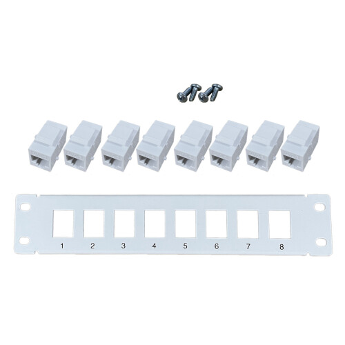 8 Port CAT6 RJ45 Through Coupler Patch Panel with Back-White