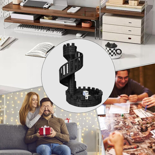 Dice Tower  Decorative Tabletop Dice Tray  EyeCatching Tower Castle Design – Black 2
