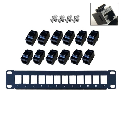 12 Port CAT6 Wallmount Patch Panel 10G Support 1U Network Patch