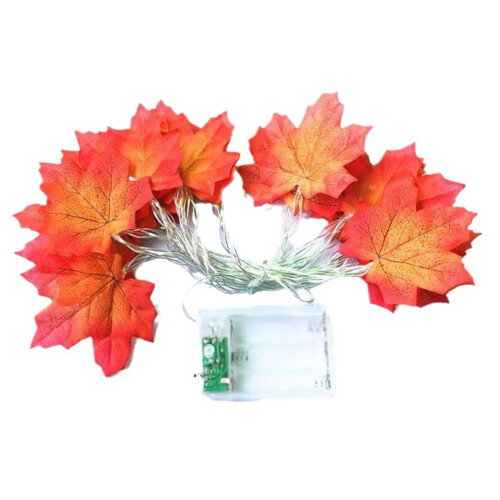 Maple Leaf String Lights, Battery Operated For Warm White Autumn Thanksgiving Decor With Timer Function, Indoor Outdoor Usage (Red, 4M)