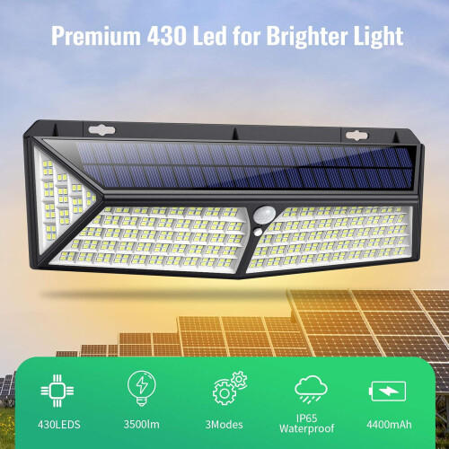 Solar Security Light Outdoor, Intelligent Lighting Modes Adjustable 300 Wide Angle Solar Powered Motion Sensor Light, Enhanced PIR Motion Inductor 2