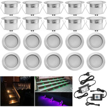 Elegant utendørsbelysning, innfelte terrasselys med 20 deler lavspenning 12V DC RGB fargeskiftende, konstruksjon i rustfritt stål vanntett